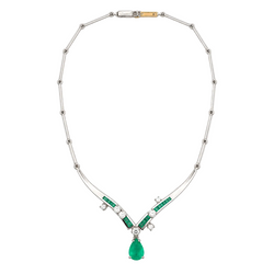 Collier Pendentif en or blanc, émeraudes et diamants