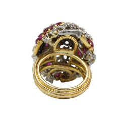 Bague Dôme en or jaune, platine, rubis et diamants