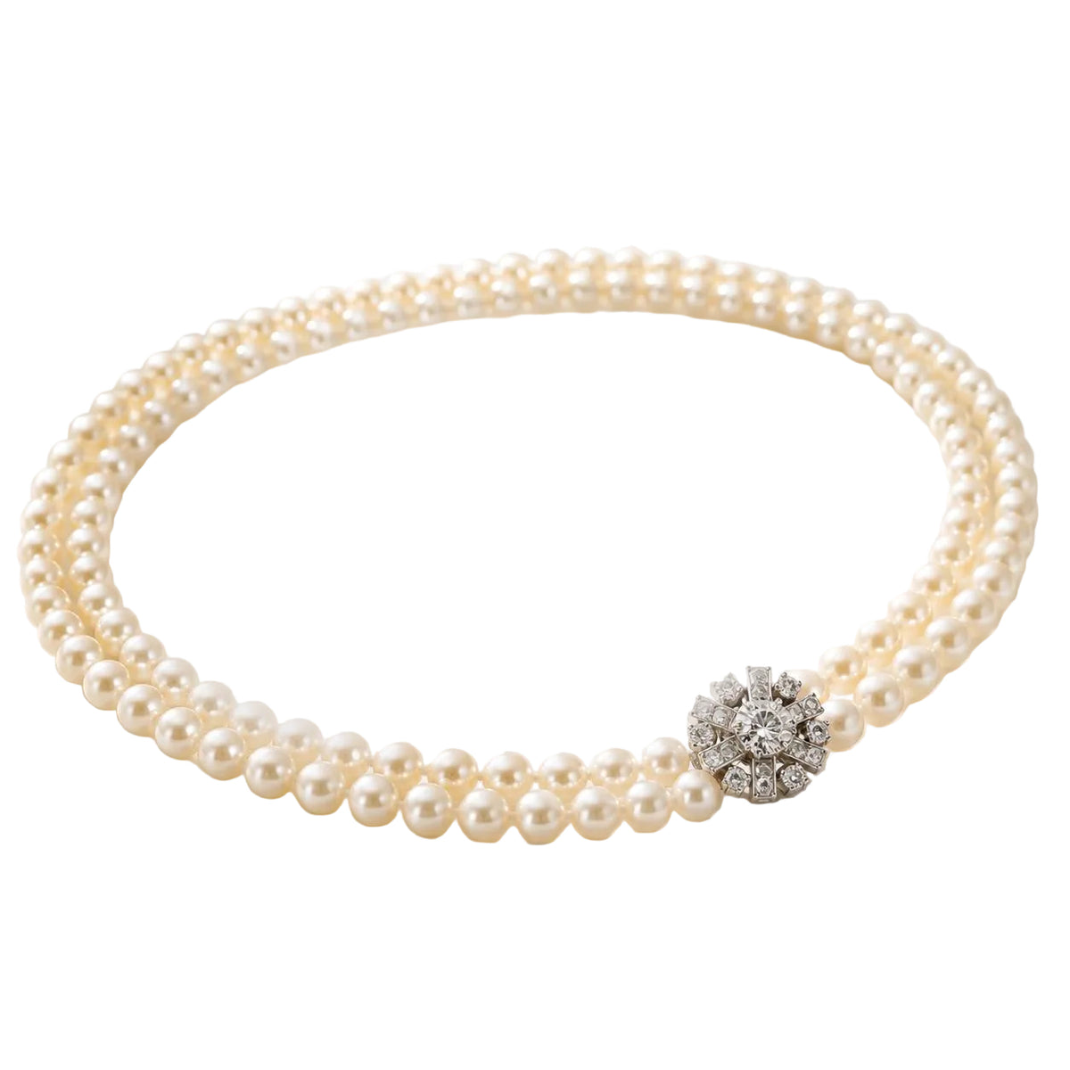 Collier Perles en or blanc, platine t diamants