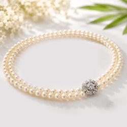 Collier Perles en or blanc, platine t diamants