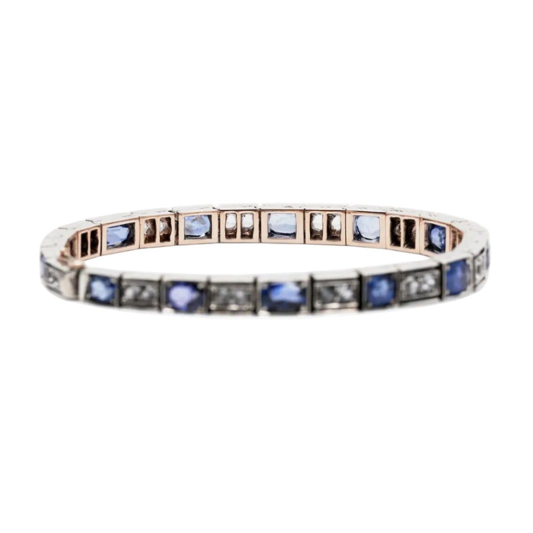 Bracelet Ligne en or jaune, argent et saphirs