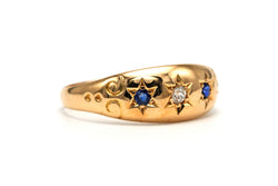 Bague en or jaune, saphirs et diamants