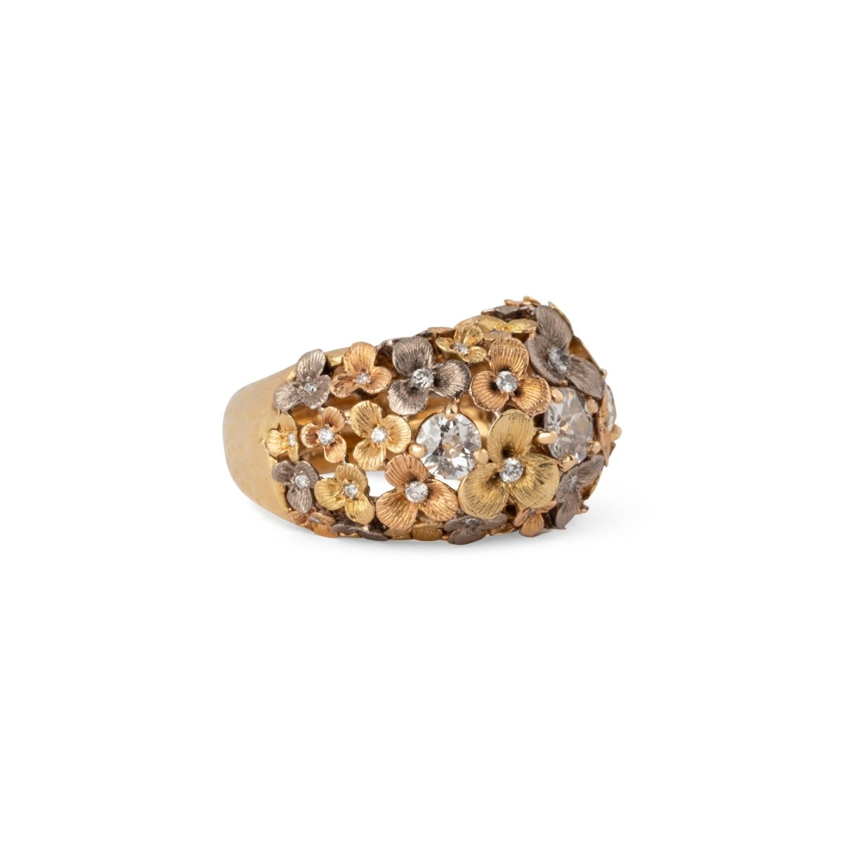 Bague 3 ors ornée de décor floral intercalée de diamant - Castafiore