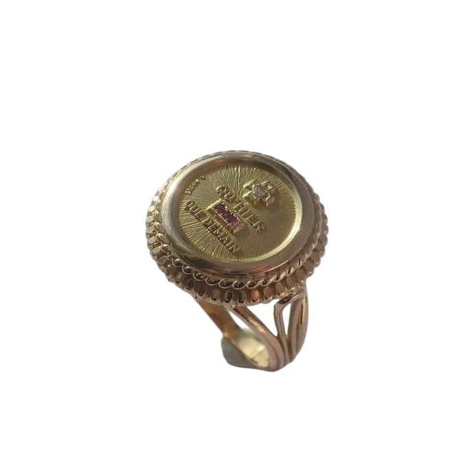 Bague A. AUGIS chevalière médaille d'amour en or jaune et diamant - Castafiore
