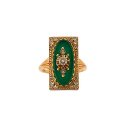 Bague Agate verte diamants en or jaune et platine - Castafiore
