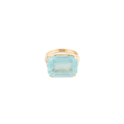 Bague aigue marine lactée et diamant sur or jaune - Castafiore