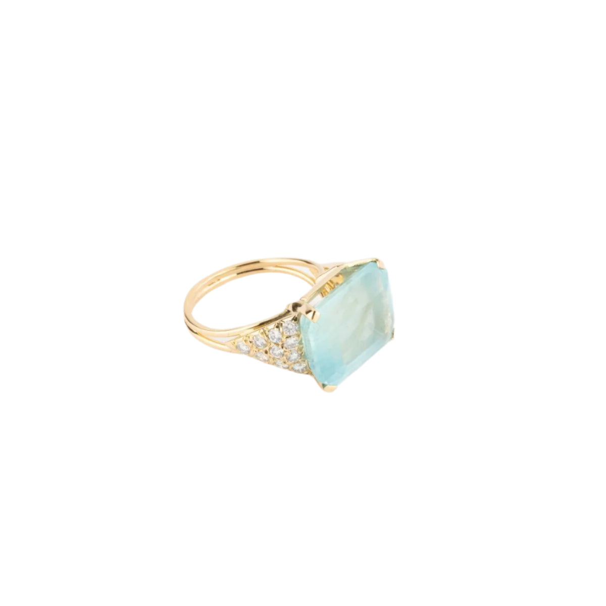 Bague aigue marine lactée et diamant sur or jaune - Castafiore