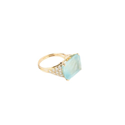 Bague aigue marine lactée et diamant sur or jaune - Castafiore