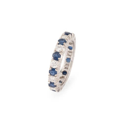 Bague Alliance américaine en or gris,diamant et saphir . - Castafiore