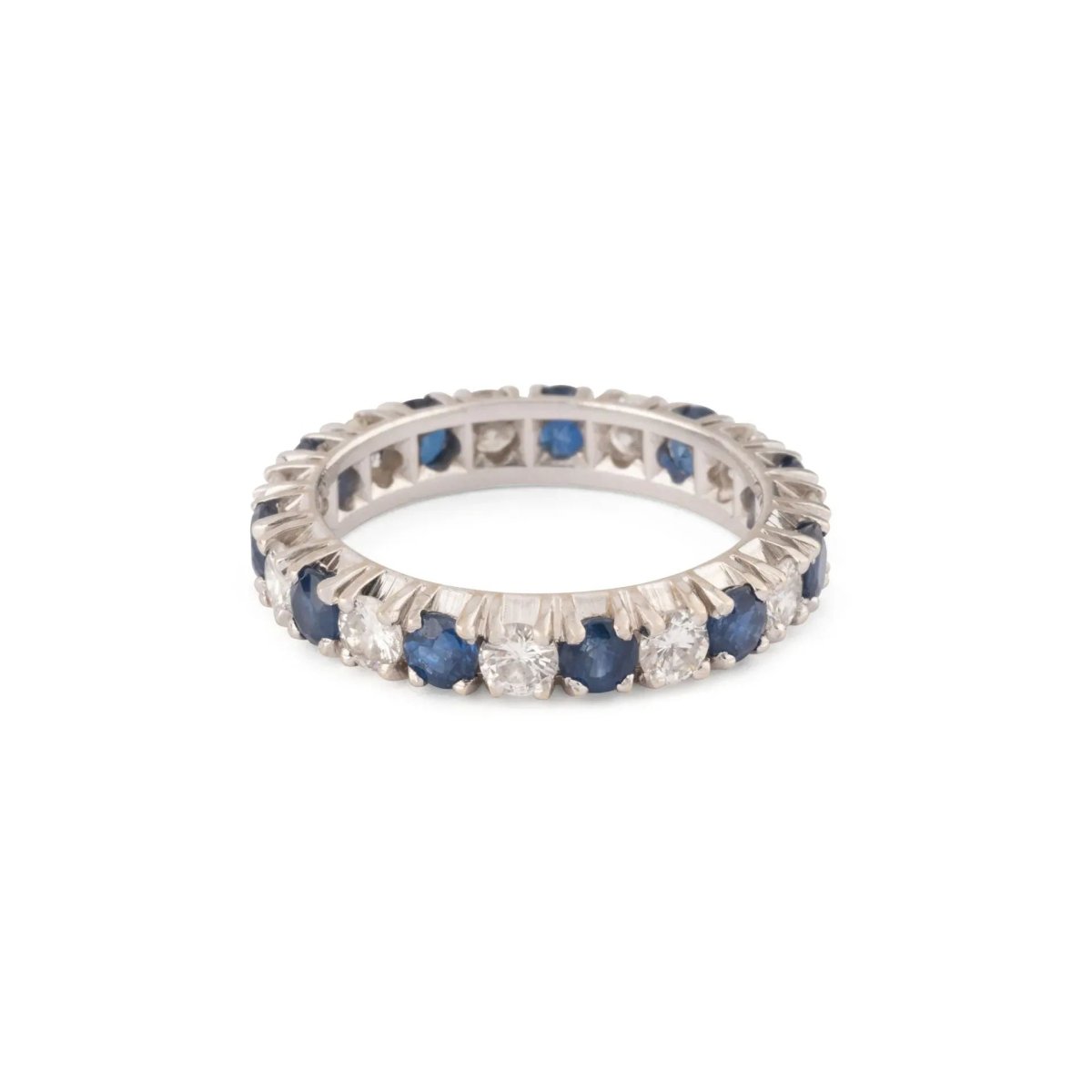 Bague Alliance américaine en or gris,diamant et saphir . - Castafiore
