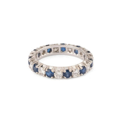 Bague Alliance américaine en or gris,diamant et saphir . - Castafiore