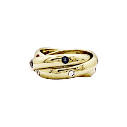 Bague Alliance CARTIER "Constellation" en or jaune, saphirs, rubis et diamants - Castafiore