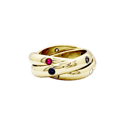 Bague Alliance CARTIER "Constellation" en or jaune, saphirs, rubis et diamants - Castafiore