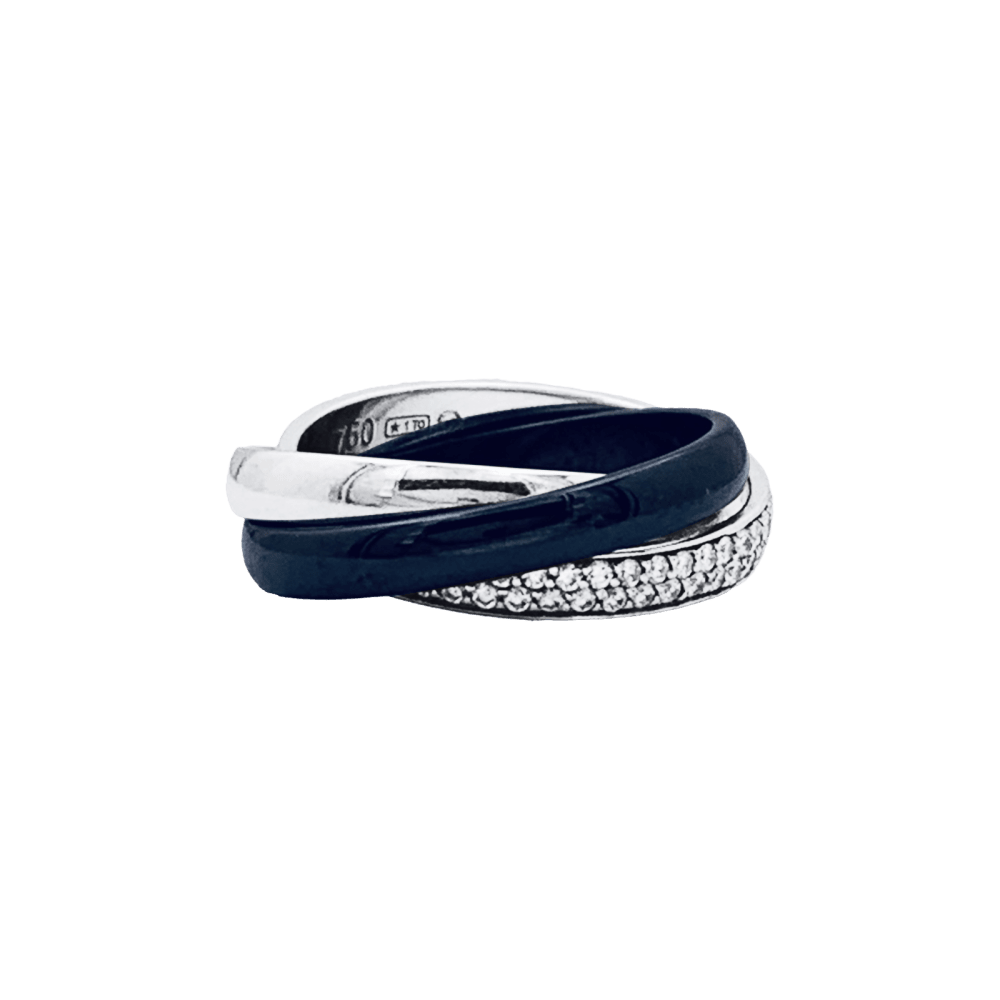 Bague Alliance CARTIER "Trinity" en or blanc, platine, céramique et diamants - Castafiore