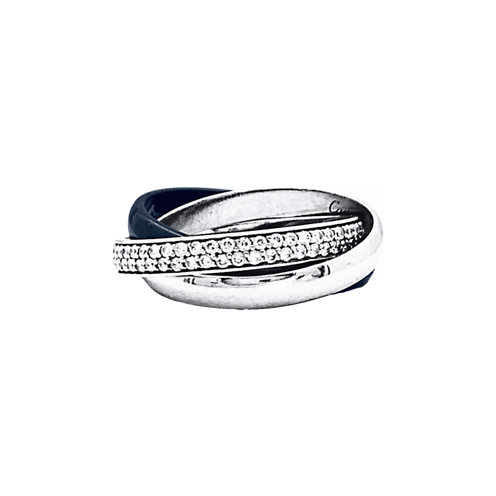 Bague Alliance CARTIER "Trinity" en or blanc, platine, céramique et diamants - Castafiore