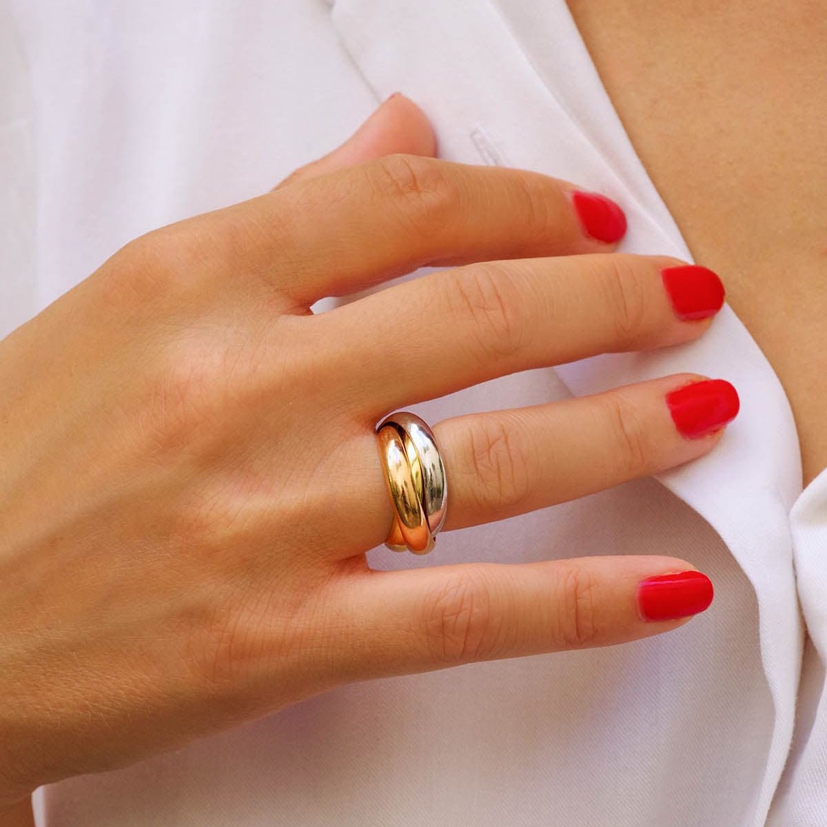 Bague Alliance CARTIER "Trinity" GM en or blanc, or jaune et or rose - Castafiore