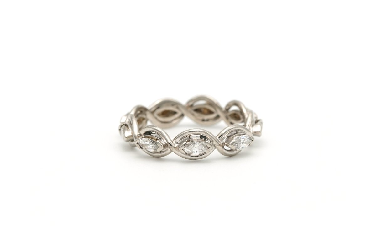Bague Alliance en blanc, or jaune et diamants - Castafiore