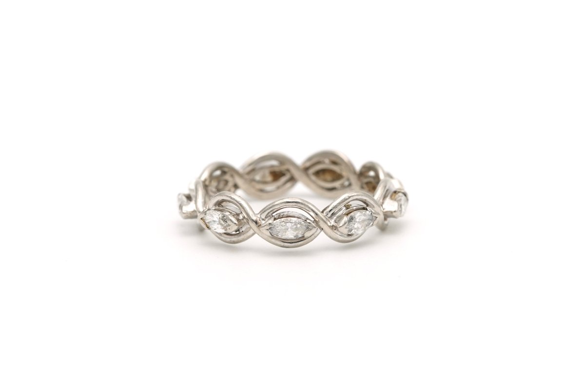 Bague Alliance en blanc, or jaune et diamants - Castafiore
