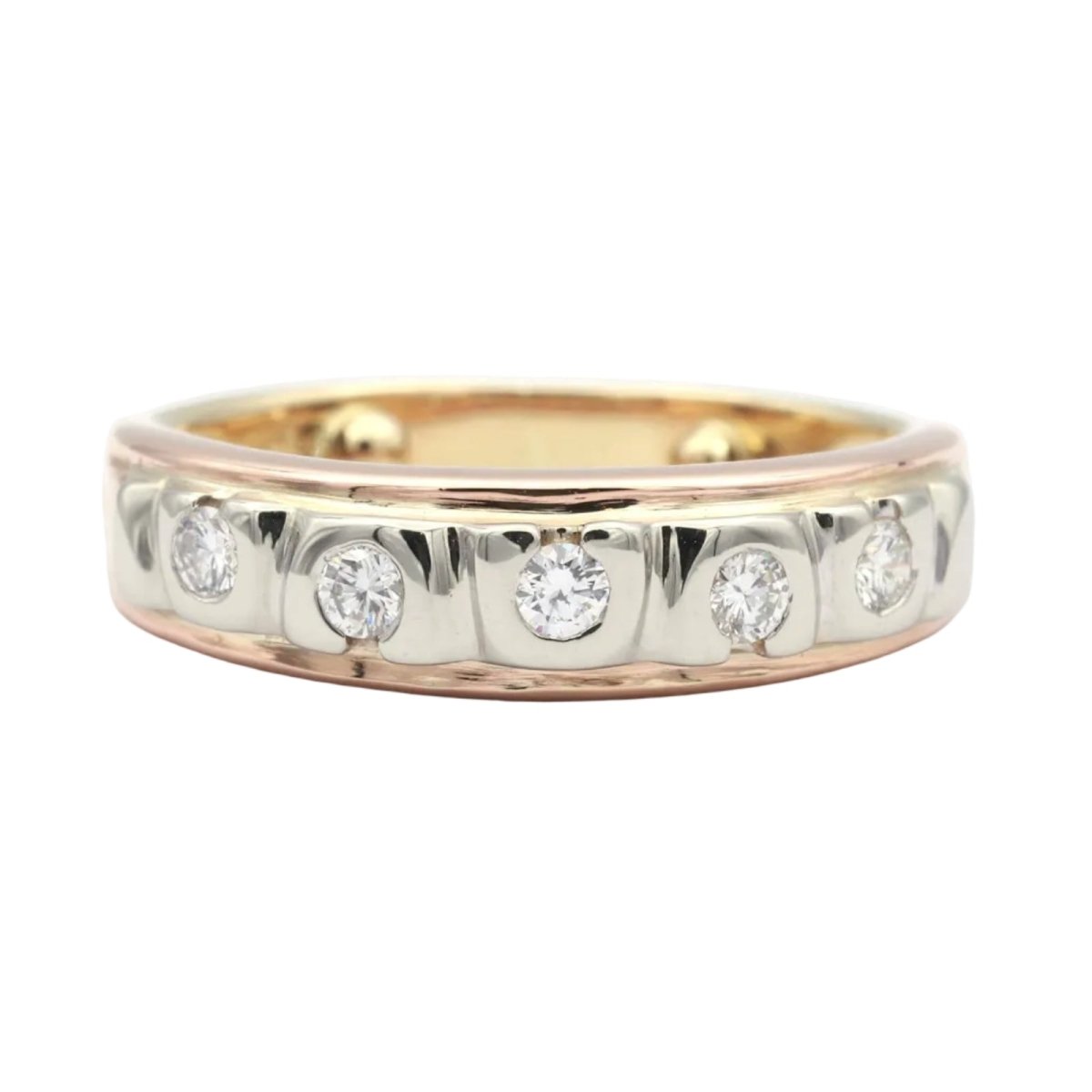 Bague Alliance en or blanc, or jaune, or rose et diamants - Castafiore