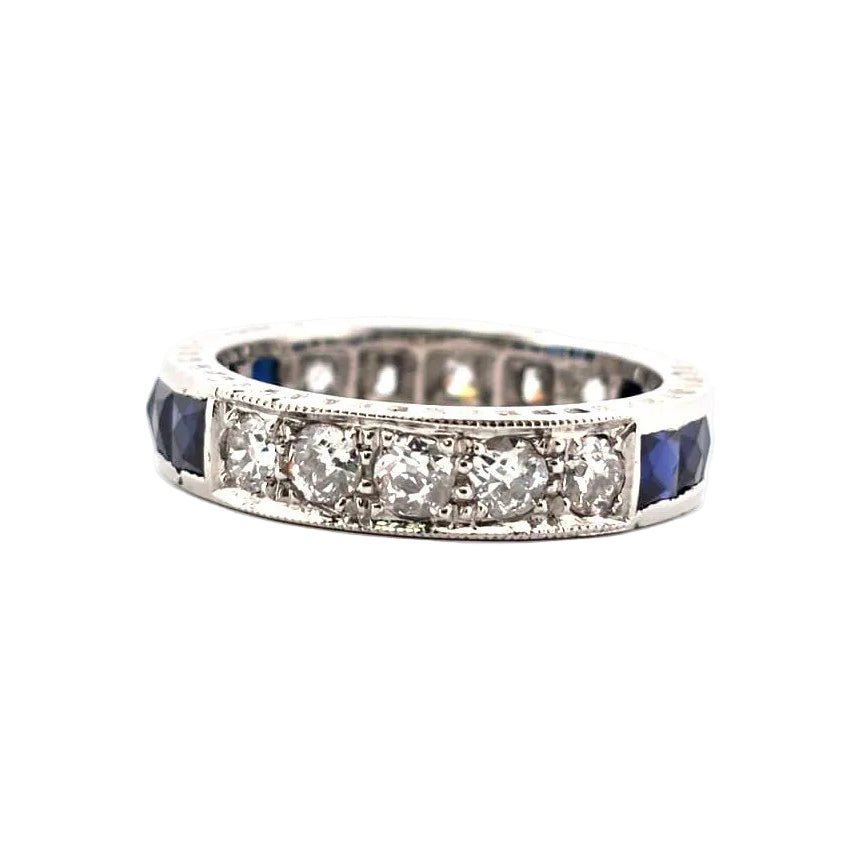 Bague Alliance en or blanc, saphirs et diamants - Castafiore