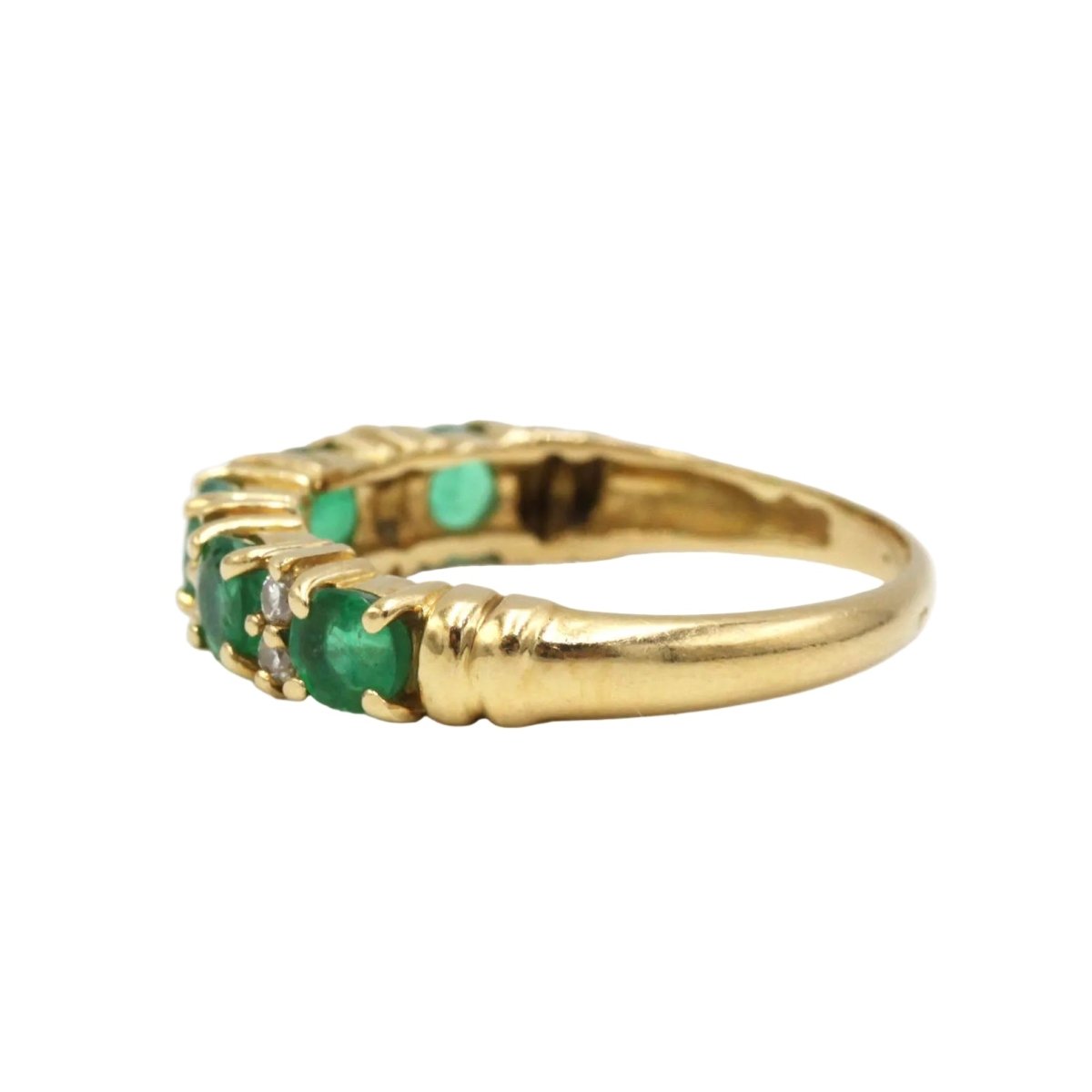 Bague Alliance en or jaune, émeraudes et diamants - Castafiore
