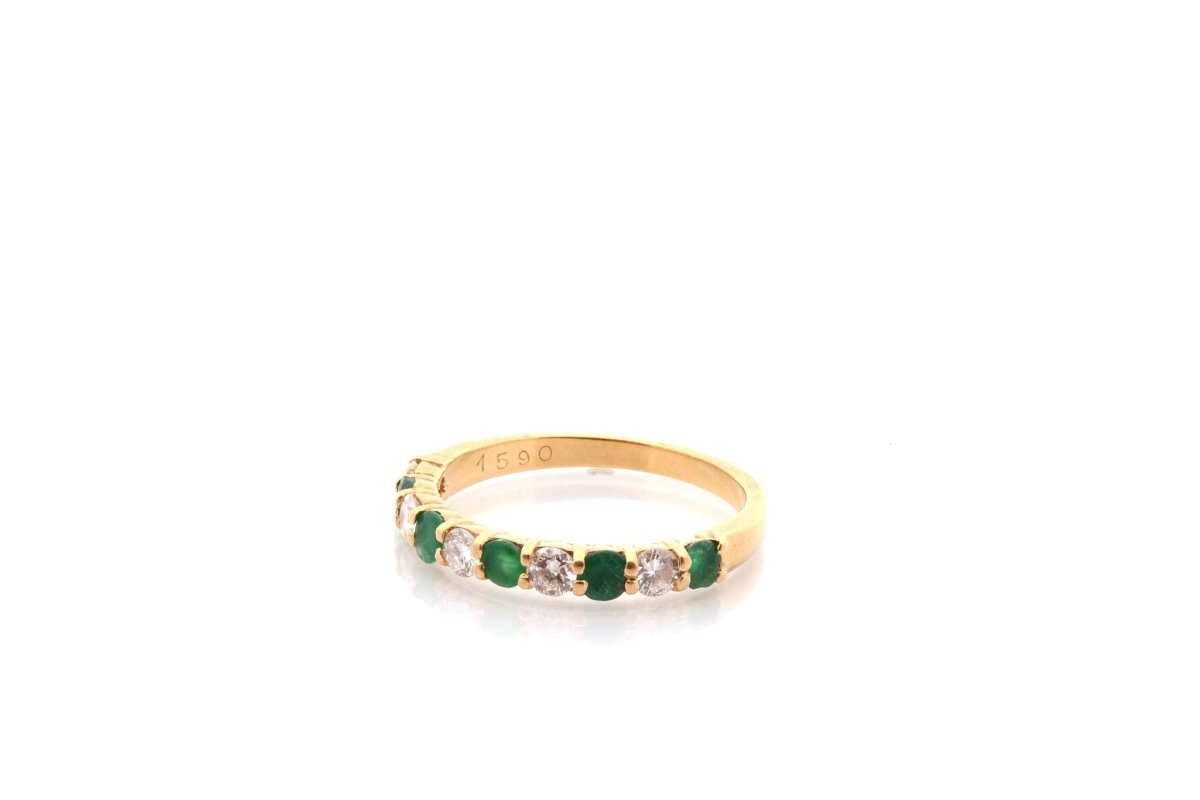 Bague Alliance en or jaune, émeraudes, et diamants - Castafiore