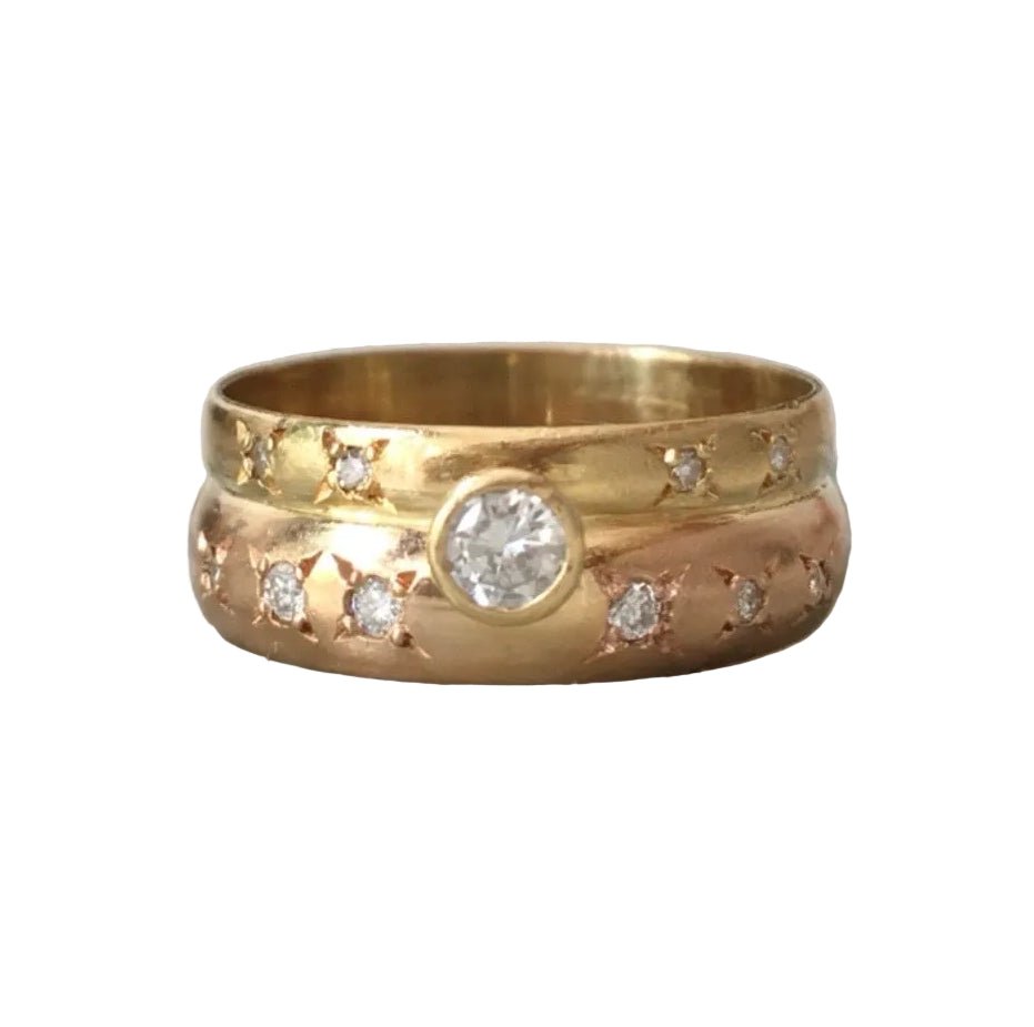 Bague Alliance en or jaune, or rose et diamants - Castafiore