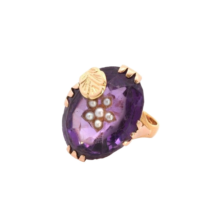 Bague ancienne améthyste et perles fines - Castafiore