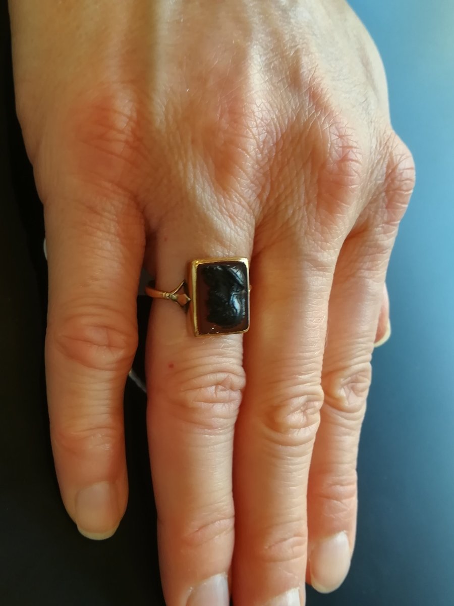 Bague Ancienne Camée Agate Guerrier Grec - Castafiore