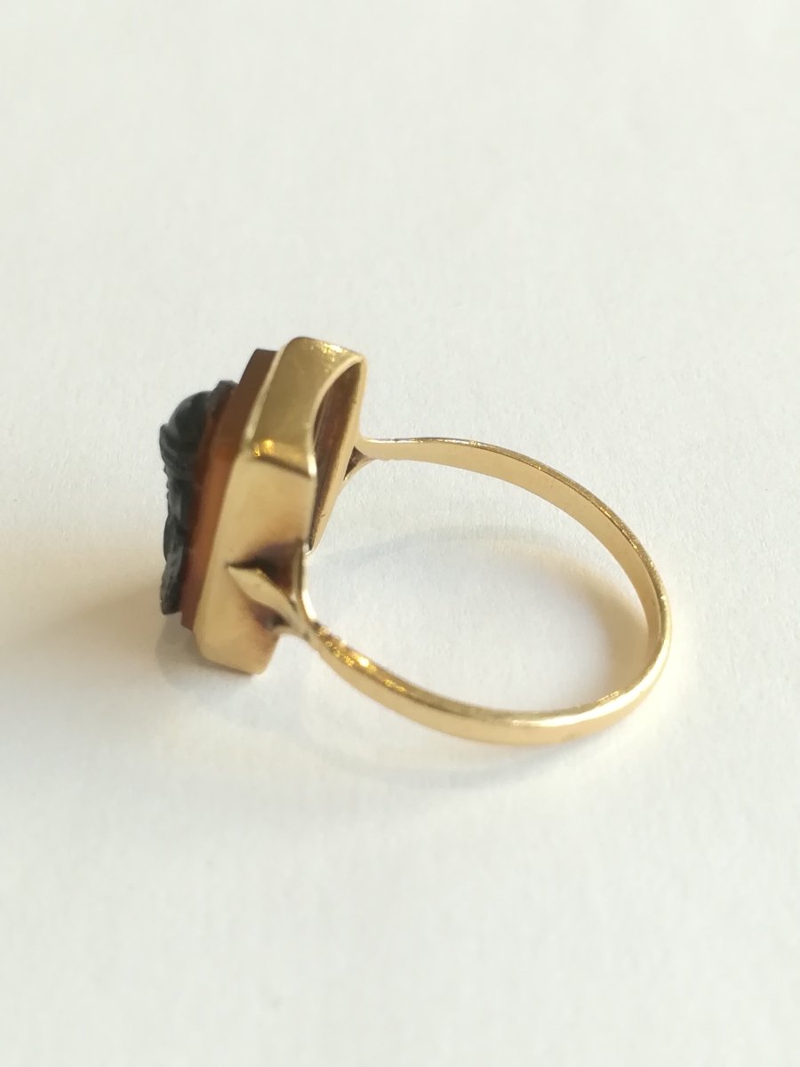 Bague Ancienne Camée Agate Guerrier Grec - Castafiore
