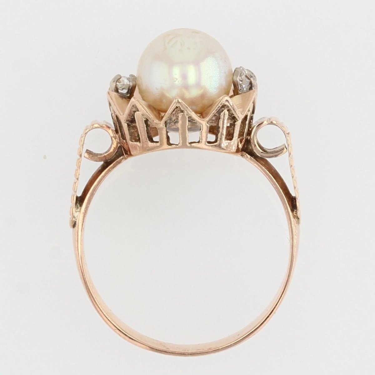 Bague ancienne couronne perle et diamants - Castafiore