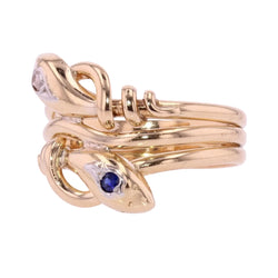 Bague ancienne d'homme serpents saphir diamant - Castafiore
