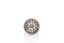 Bague ancienne en or et argent avec émeraude et roses de diamants - Castafiore
