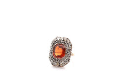Bague ancienne en or jaune et argent avec citrine et diamants - Castafiore