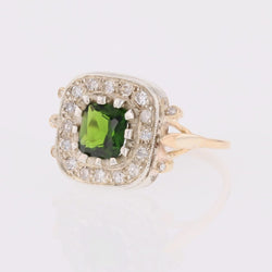 Bague ancienne en or jaune et argent avec péridot et diamants - Castafiore