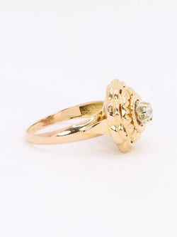 Bague ancienne fleur or jaune pierre blanche - Castafiore