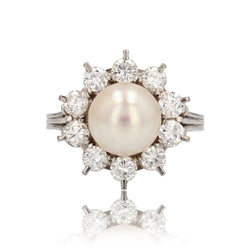 Bague ancienne flocon perle et diamants - Castafiore