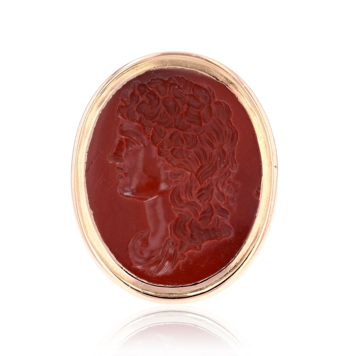 Bague ancienne intaille en or jaune et jaspe rouge - Castafiore