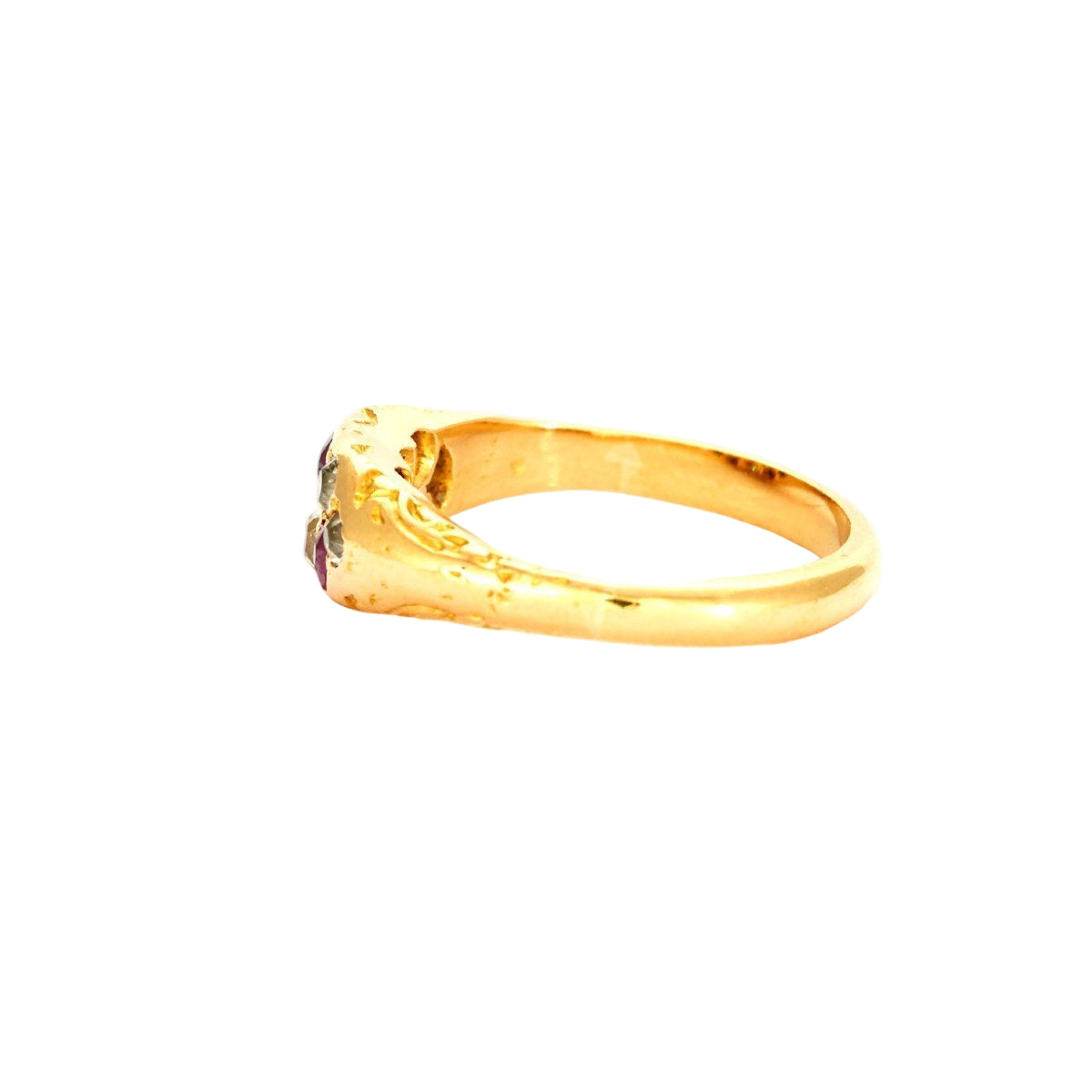Bague ANCIENNE Jarretière en or jaune rubis et diamants - Castafiore
