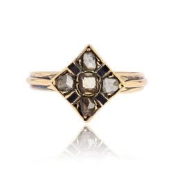 Bague ancienne losange en or jaune et diamants - Castafiore