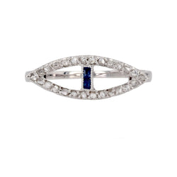 Bague ancienne navette diamants taillés en rose et saphirs - Castafiore
