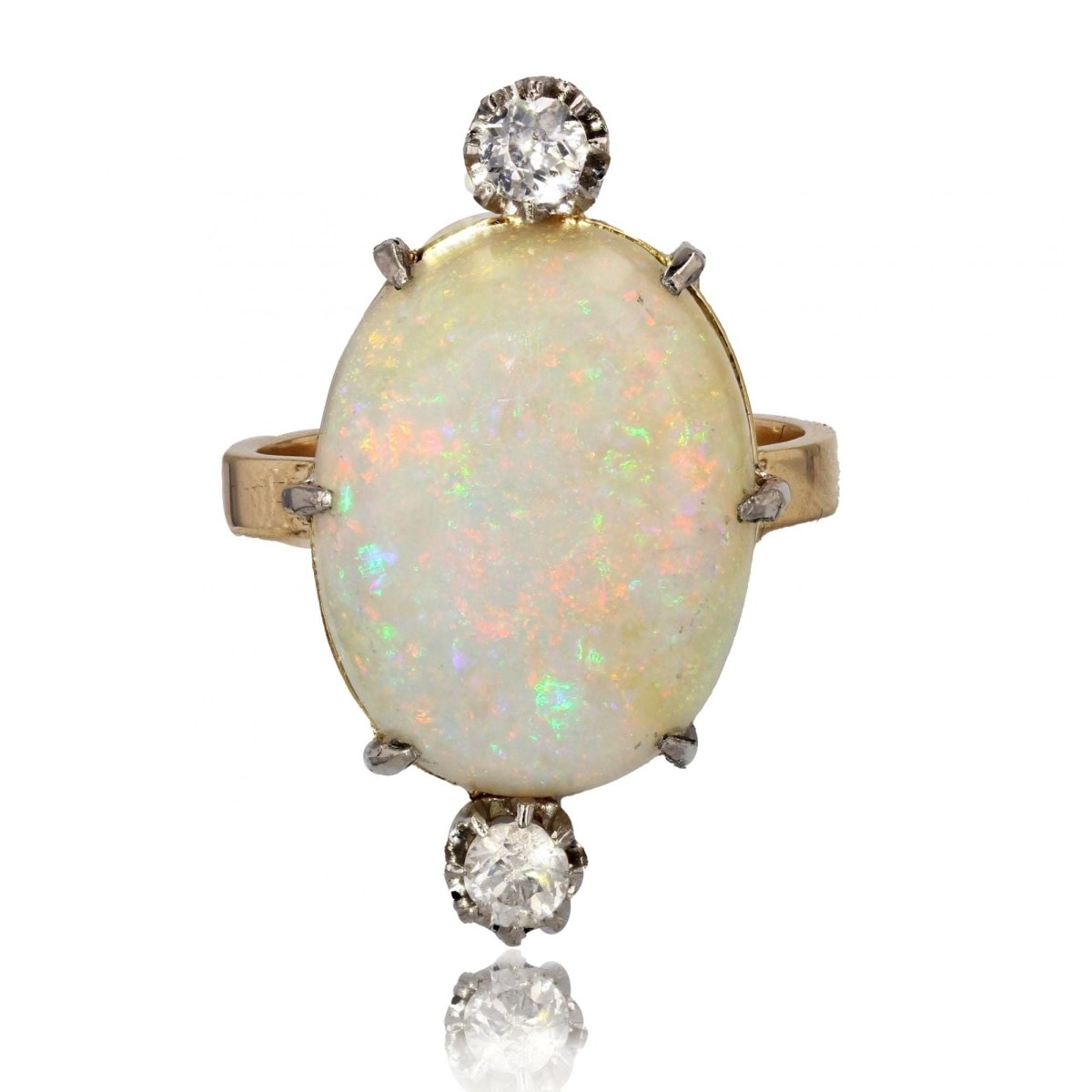 Bague ancienne opale et ses 2 diamants - Castafiore