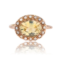 Bague ancienne saphir jaune naturel et perles fines - Castafiore