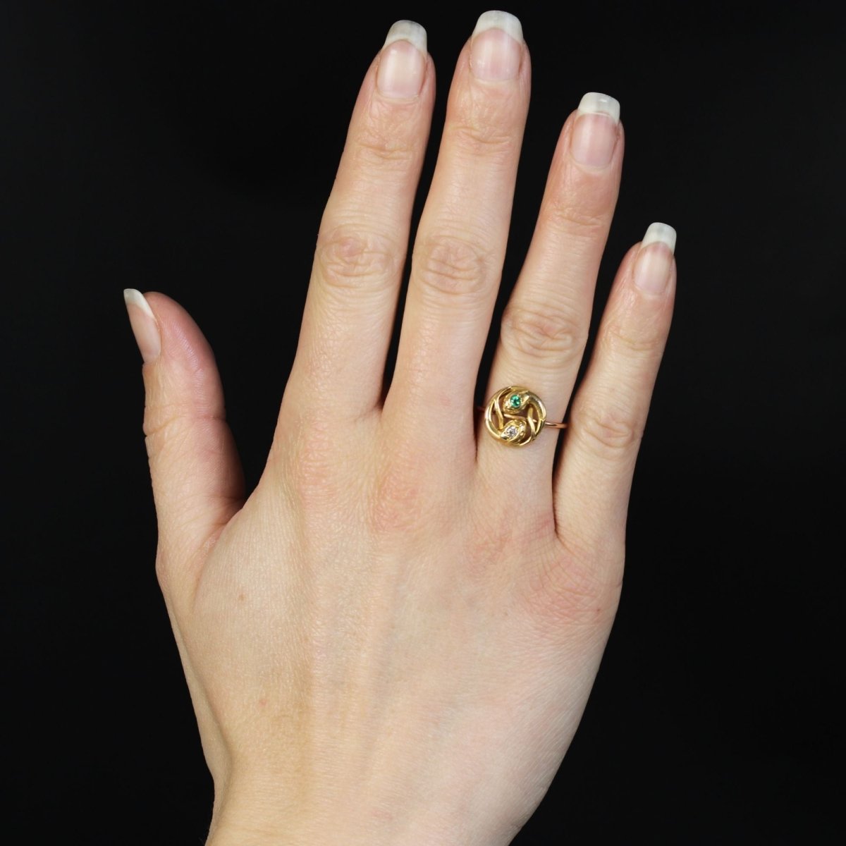 Bague ancienne serpents émeraude et diamant - Castafiore