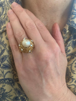 Bague Andrew Grima Perle Diamants Or Jaune 18 Carats - Castafiore