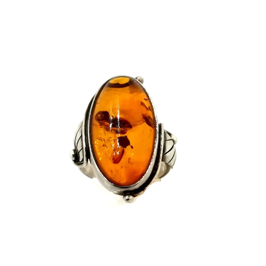 Bague Argent Ambre - Castafiore