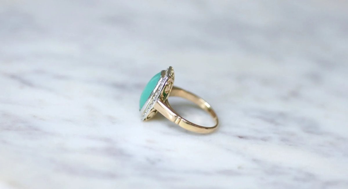 Bague Art Deco Chrysoprase Diamants - Castafiore