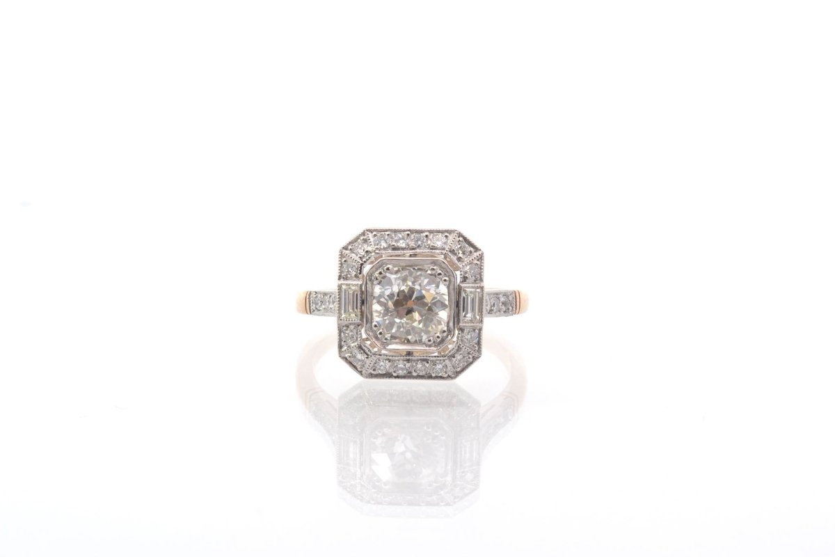Bague art déco diamants en or jaune 18k et platine - Castafiore