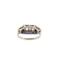 Bague art déco diamants et saphirs calibrés en or et platine - Castafiore