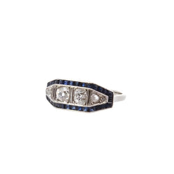 Bague art déco diamants et saphirs calibrés en or et platine - Castafiore